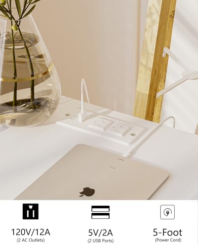 JOONEE White Nightstand with Outlet,Modern Bedside Table with Storage Drawer and Open Wood Shelf, for Living Room, Bedroom and Small Spaces, Accent Night Stand with Solid Wood Legs, Easy Assembly - Image 4