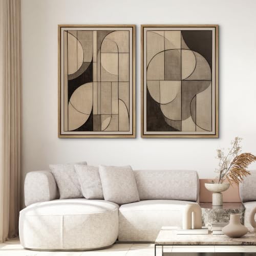 SIGNWIN Framed Canvas Print Wall Art Set Neutral Beige Brown Geometric Abstract Shapes Illustrations Modern Art Rustic Ultra for Living Room, Bedroom, Office - 16"x24"x2 NATURAL - Image 2