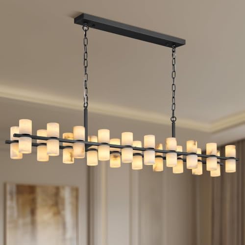 Alabaster Round Chandelier, Natural Spanish Stone Texture Chandeliers,Round Chandeliers for Dining Room Small Chandelier Light Fixture for Kitchen Living Room Foyer Entryway Hallway (Brass) by Plsintly