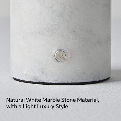 Natural Carrara White Table Lamp Cordless Rechargeable Marble Touch Night Light with Glass Shade 3 Color Adjustable LED Dimmable Ambient Lighting for Bedroom Living Room Desk Shelf - Image 6