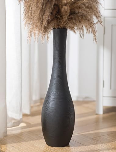 Hanobe Matte Black Floor Vase: 22" Tall Vase for Modern Living Room Corner by Hanobe