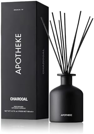 Apotheke Scented Reed Diffuser for Home, Charcoal, 10 Reed Sticks by Apotheke