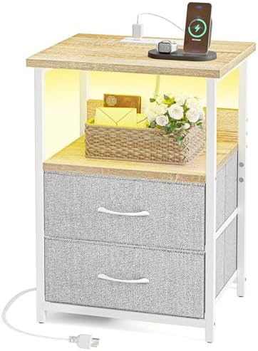 Fixwal Night Stand with Charging Station, Led Nightstand, 2 Fabric Drawers - Image 7