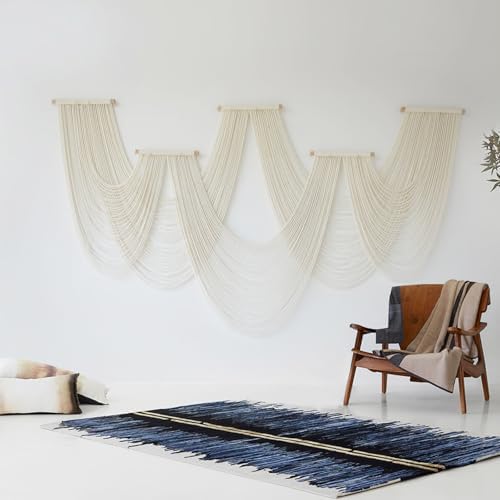 Macrame Wall Hanging Ivory Handmade Geometric Wall Art Fiber Woven Decor - Image 4
