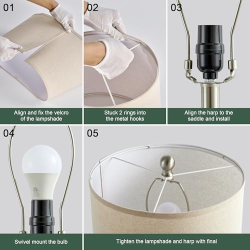 Living Room Lamps Set of 2, 27" Touch Lamps for Nightstand with USB A+C Ports, Modern Farmhouse Table Lamps for Bedroom, Beige - Image 7