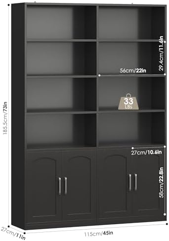 FACBOTALL Bookshelf and Bookcase with Doors, Double Wide Large Bookshelves - Image 3