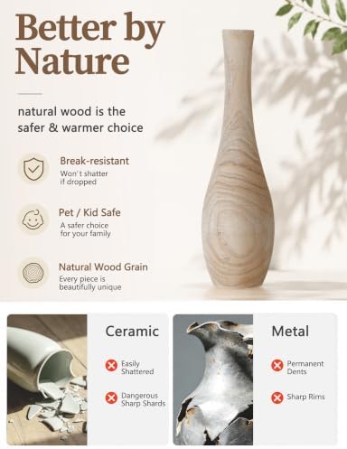 Hanobe 22" Tall Wood Floor Vase for Pampas Grass, Boho Farmhouse Style - Image 6