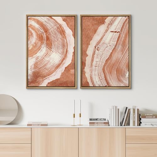 SIGNWIN Framed Canvas Print Wall Art Set Orange Closeup Wood Tree Ring Details Nature Wilderness Illustrations Modern Art Rustic Colorful Ultra for Living Room, Bedroom, Office - 16"" x24 x2 Natural - Image 3