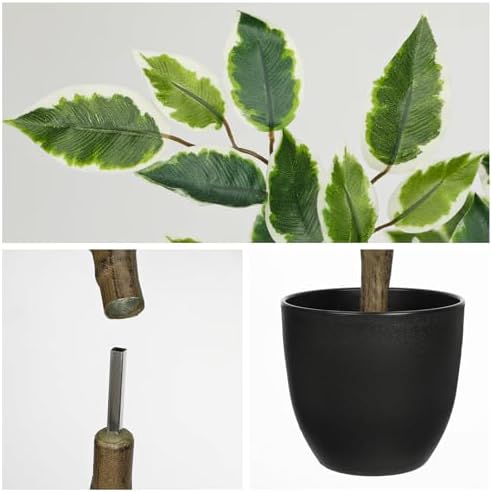 3Ft Ficus Tree Artificial Plants Indoor with Realistic Trunk, Tall Fake Potted Tree Faux Floor Plant, Artificial Tree in Pot for Home Living Room Office Bedroom Corner Decor(Green White) - Image 6