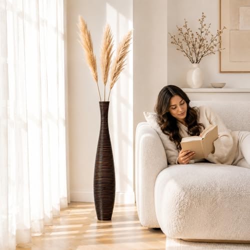Leewadee Large Floor Vase 34 inches Mango Wood for Pampas Grass, Dried Flowers - Image 2