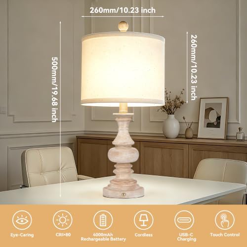 ShineTech Cordless Rechargeable Table Lamps, Rustic Bedside Lamp Set of 2 - Image 6