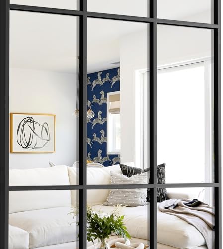 Mirror Full Length, 65"x22" Large Rectangular Mirrors, Black Window Pane Wall Body Mirror with Aluminum Frame, Farmhouse Standing Mirrors Hanging or Leaning for Living Room,No Stand - Image 5