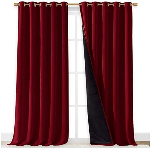 NICETOWN Truly Blackout Drapes for Living Room, Heavy-Duty Full Light Shading Curtain Set with Black Liner Backing for Villa/Hall/Dorm Window（Burgundy Red, Set of 2, 70 inches Wide x 95 inches Long - Image 2