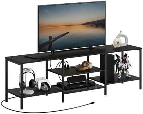 HOOBRO TV Stand with Power Outlets to 75 Inches, TV Console Table with Open Storage Shelves Cabinet, Industrial Media Entertainment Center for Living Room Bedroom, Black BB60DS01 by HOOBRO