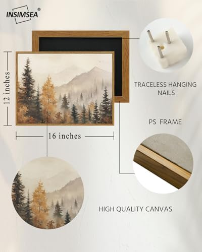 InSimSea Framed Canvas Wall Art Vintage Decor, Fall Trees Forest Wall Decor for Living Room Bedroom Office, Rustic Autumn Landscape Mountains Prints, Home Desk Decorations, 12x16inch - Image 4