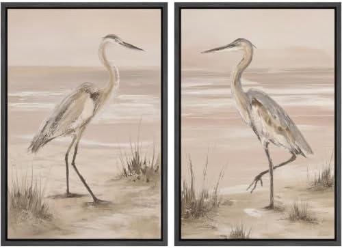 SIGNWIN Framed Canvas Print Wall Art Set Neutral Beach Wildlife Illustrations Modern Art Rustic Ultra for Living Room, Bedroom, Office - 16"x24"x2 BLACK by SIGNWIN