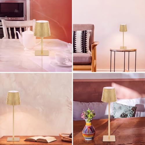 6 Pack LED Cordless Table Lamp Portable Rechargeable Desk Touch Lamp Waterproof 3000mah Battery Operated 3 Color Stepless Dimming Touch Control for Restaurant Bedroom, Classic(Gold) - Image 7