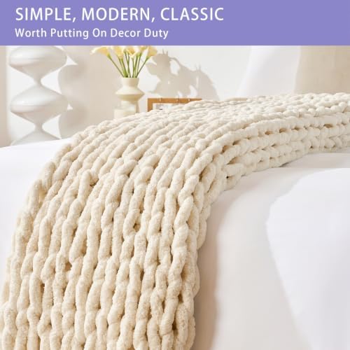Bigacogo Chunky Knit Throw Blanket for Couch, 60x80 inches, Beige - Image 6