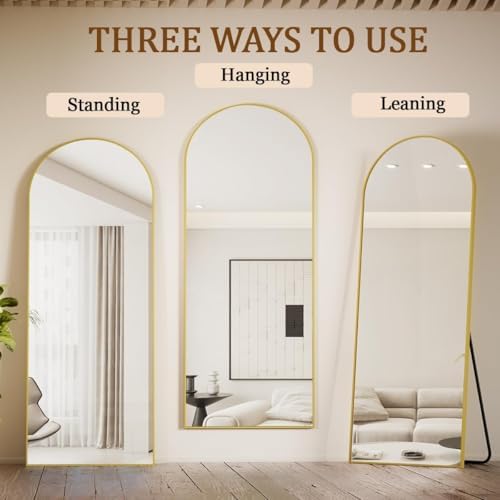 Koonmi 21"x56" Arched Full Length Mirror, Gold Large Floor Mirror with Aluminum Alloy Frame, Standing Hanging or Leaning Wall-Mounted Full Body Mirror for Living Room and Bedroom - Image 5