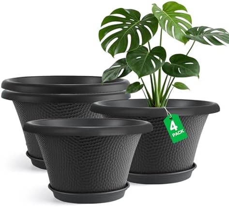 Quarut 12 Inch Pots for Plants,4 Pack Large Flower Pots with Drainage Hole by Quarut