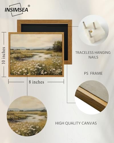 InSimSea Framed Canvas Wall Art, Vintage Floral Wildflower Field Prints Wall Decor for Living Room, Small Retro Landscape Painting Farmhouse Decorations for Bedroom Shelf Gift, 8x10inch - Image 4