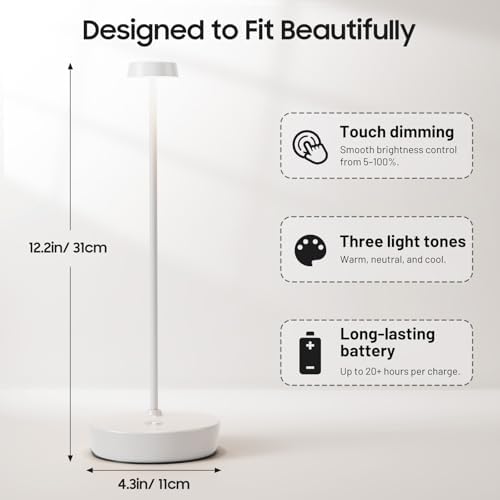 2 Pack Rechargeable Cordless Table Lamp, 6000mAh Battery Table Light - Image 4