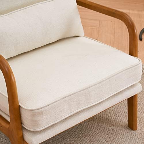 Bonnlo Fine Beige Accent Chairs Set of 2, Upholstered Mid Century Modern Lounge Fabric Chairs Reading Chairs Side Sitting Chair Solid Wood Farmhouse Armchairs for Living Room, Bedroom, Guest Room - Image 7