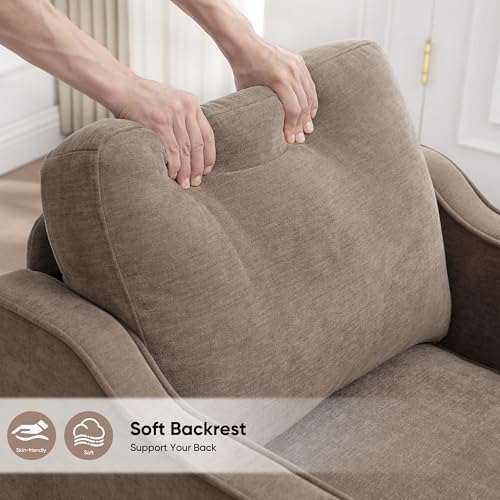 Accent Chairs Set of 2, Upholstered Living Room Chair with Side Pockets, Mid Century Modern Reading Chair for Bedroom, Comfy Armchair Single Sofa Side Chair for Office, Small Room, Brown - Image 5