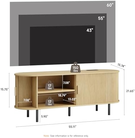 ComfyCorner 55" Mid Century Modern TV Stand with Sliding Doors for 60" TV - Image 2