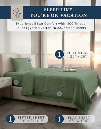 LANE LINEN Dorm Sheets Twin XL Set 100% Egyptian Cotton - Iceberg Green - Image 2