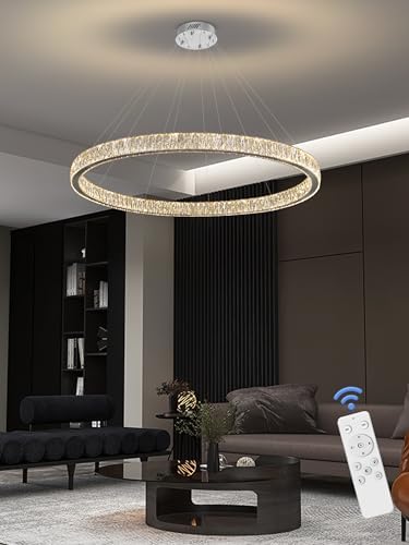 Modern LED Dimmable Crystal Chandelier 47.5" Ring Pendant Light Adjustable Round Chrome Crystal Chandelier for Dining Room Living Room - Image 5