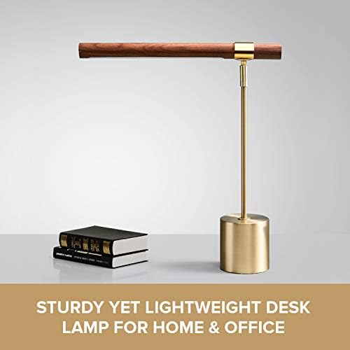 Modern Banker Slim Table Lamp - LED Desk Light - Wood Brass Lamp - Adjustable Table Lamp - Mid Century Desk Lamp for Home, Bedside, Office - Steampunk MCM Mid Modern Century - Image 4