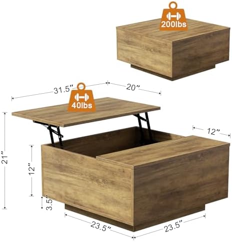 FABATO 31.5'' Lift Top Coffee Table Wood Center Table with Storage, Oak - Image 2