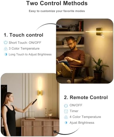 Wall Sconce Set of 2: Gold Rechargeable Wireless Magnetic Install, Crystal - Image 6