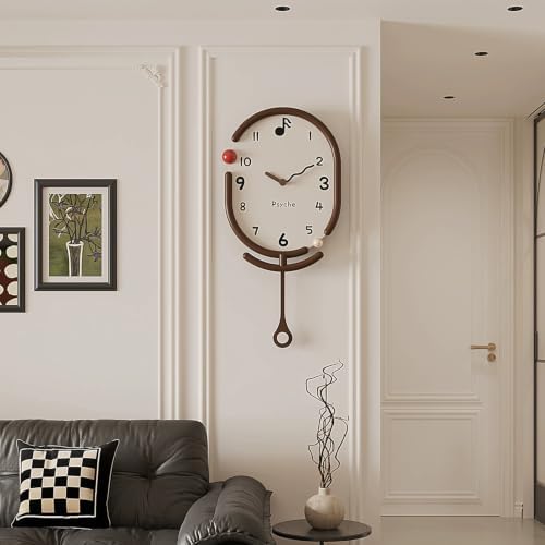 Modern Pendulum Wall Clock, Decorative Resin Frame Clock with Metal Painted Dial and Walnut Wood Hands, Silent Non Ticking Wall Decor for Living Room Bedroom Office Kitchen Home Decoration, 24.4 Inch - Image 2