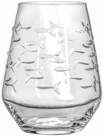Rolf Glass | School of Fish Stemless Tumbler | 18oz Stemless Wine Glasses | Lead-Free Glass | Engraved and polished in Pennsylvania | US made (Set of 2) - Image 2