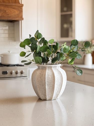 LE TAUCI White Ceramic Vase, 9.3-Inch Textured Flower Vase, Rustic White - Image 5