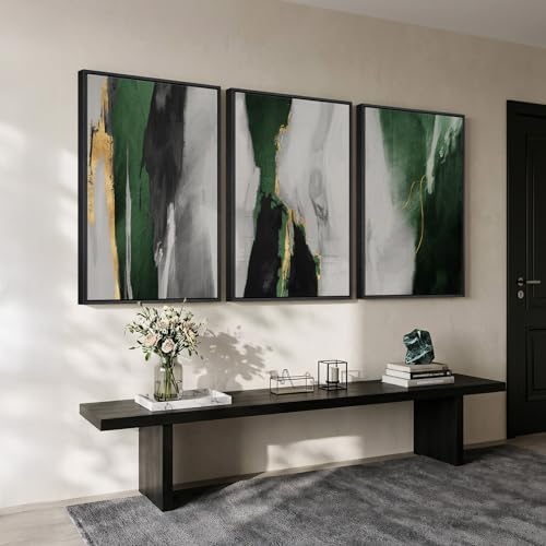 Large Framed Green Abstract Wall Art for Living Room, 3 Piece Set, 24x36 In - Image 4