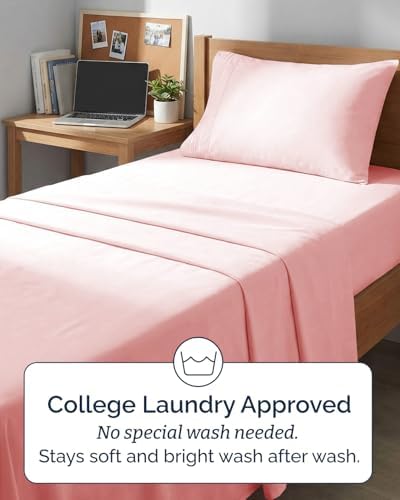 Twin XL 3 Piece Sheet Set - College Dorm Room Essentials - Baby Pink - Image 6