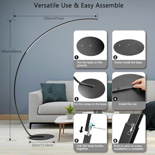 NUÜR 67" Black and Gold Arc Floor Lamp, Modern LED Standing Lamp - Image 5