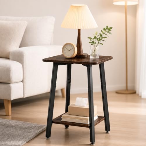 King Oasis Small End Table, Square Side Table with 2-Tier Open Storage Shelf, Wood and Metal Nightstand for Living Room, Bedroom or Small Space, Rustic Brow by Unknown