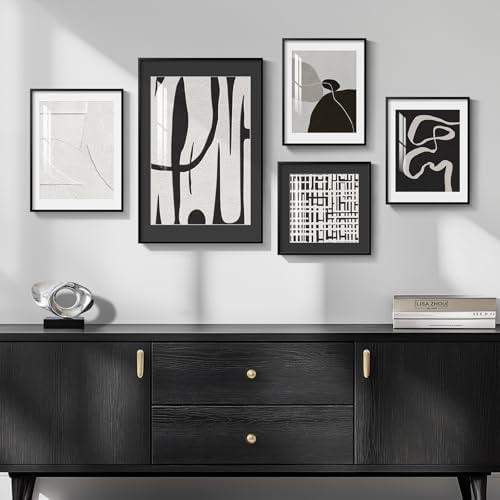 Framed Black and White Modern Abstract Wall Art for Living Room, 5 Piece - Image 2