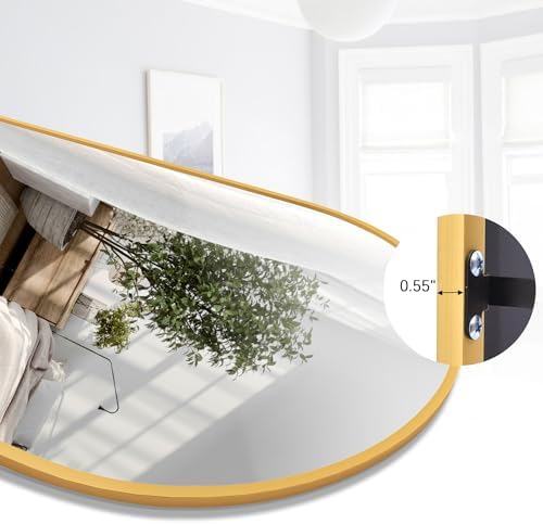 Rowjut Floor Full Length Mirror, Arched Mirrors Full Length 76"x34" Freestanding Large/with Aluminum Frame & Wall Mounted & Hanging or Leaning & Full Body Mirror for Bedroom, (Gold) - Image 5