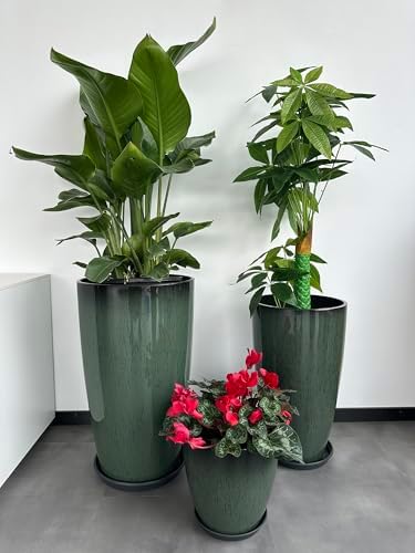 24,21,11 Inch Large Plastic Planters with Drainage Hole and Saucer - Set of 3 Tall Plant Pots Indoor Flower Pot Tall Round Planters Outdoor Large Tall Planter - Image 7