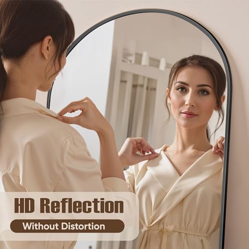 Oversized Floor Mirror, 81"x41" Arched Full Length Mirror, Black - Image 4