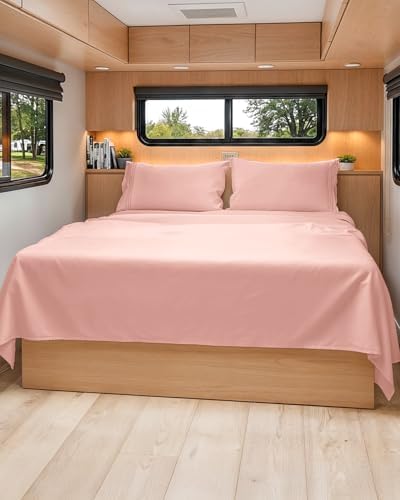 Short Queen Size 4 Piece Bed Sheet Set - RV Short Queen Sheets - Baby Pink by CGKUnlimited