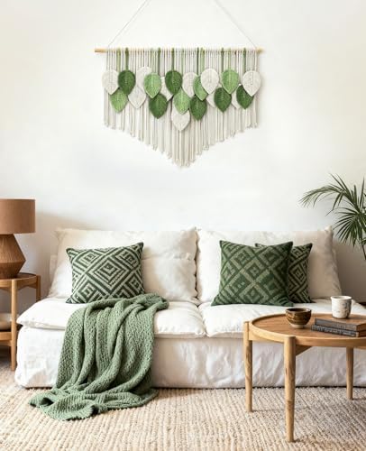 Tempospark Large Macrame Wall Hanging, 39" Wx29 L Boho Wall Hanging, Boho Chic Leaves Tassels Tapestry for Bedroom, Living Room, Dining Room, Nursery, Hallway, Balcony - Image 3