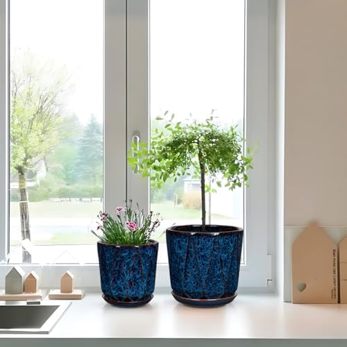 Ceramic Pots for Plants, 8+6 inch Plant Pots with Drainages Holes & Saucers - Image 7