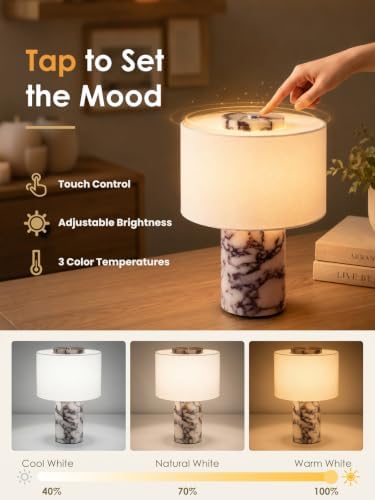 Cordless Marble Table Lamp with Natural Veining Decorative Ambient Lamp - Image 6
