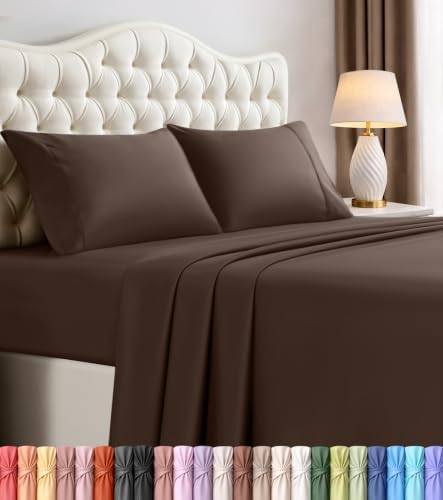 Full Sheets Set, 4 Pieces 16" Deep Pocket Hotel Luxury Bed Sheets, Brown by UTOPIABEDDING